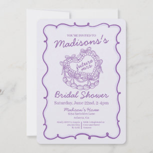 Purple Bow Retro Heart Coquette Cake Bridal Shower Invitation