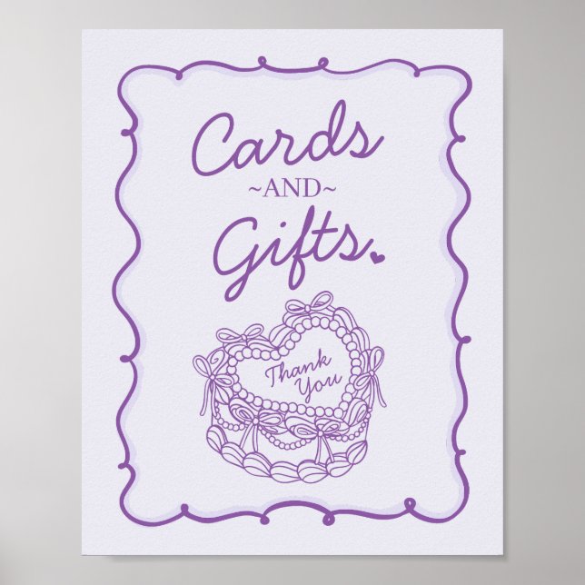 Purple Bow Retro Heart Coquette Cake Cards & Gifts Poster (Front)