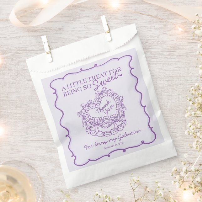 Purple Bow Retro Heart Coquette Cake Galentines Favor Bag (Clipped)