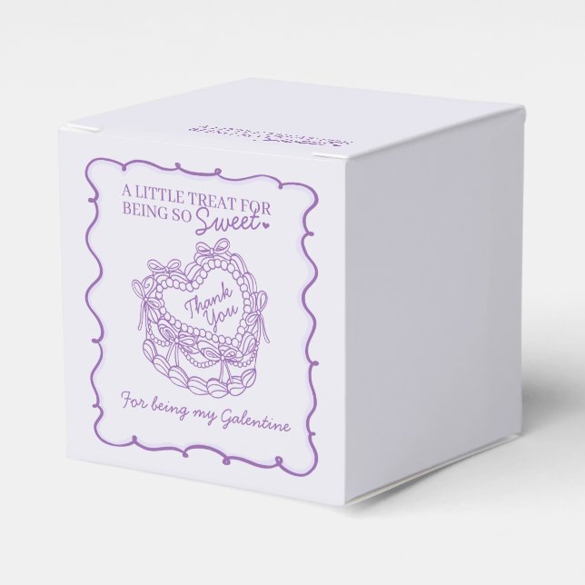 Purple Bow Retro Heart Coquette Cake Galentines Favor Boxes (Front Side)