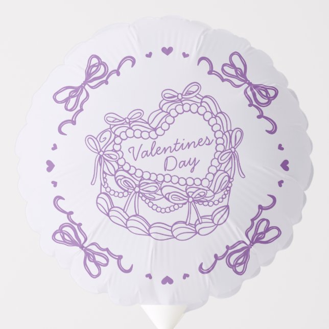 Purple Bow Retro Heart Coquette Cake Valentines Balloon (Front)