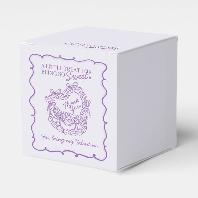 Purple Bow Retro Heart Coquette Cake Valentines Favor Boxes (Front Side)