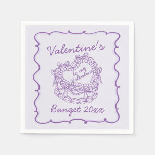 Purple Bow Retro Heart Coquette Cake Valentines Napkins