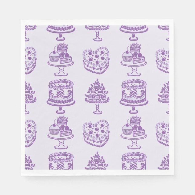 Purple Bow Retro Heart Coquette Cake Valentines Napkins (Front)
