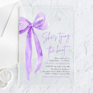 Purple Bow She's Tying the Knot Bridal Shower Acrylic Invitations