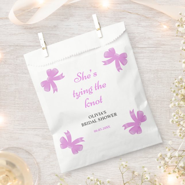 Purple Bow She's Tying The Knot Bridal Shower Favor Bag (Clipped)