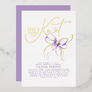 Purple Bow She's Tying The Knot Bridal Shower Foil Invitation