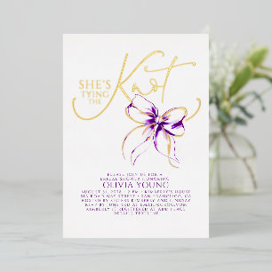 Purple Bow She's Tying The Knot Bridal Shower Foil Invitation