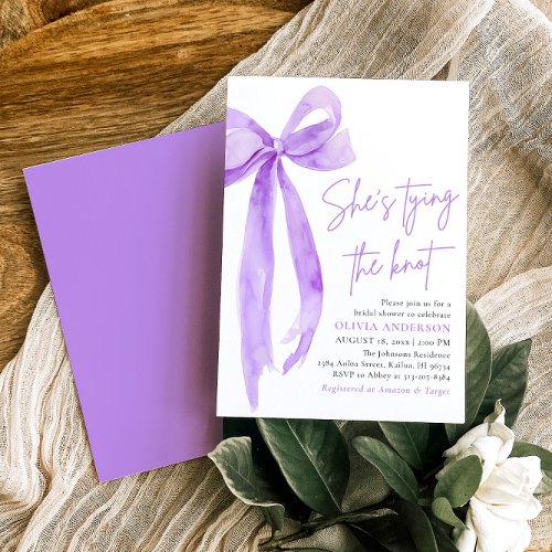 Purple Bow Shes Tying the Knot Bridal Shower Invitation