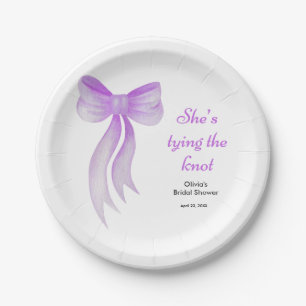 Purple Bow She's Tying the Knot Bridal Shower  Paper Plates