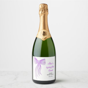 Purple Bow She's Tying the Knot Bridal Shower Sparkling Wine Label