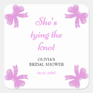 Purple Bow She's Tying The Knot Bridal Shower Square Sticker