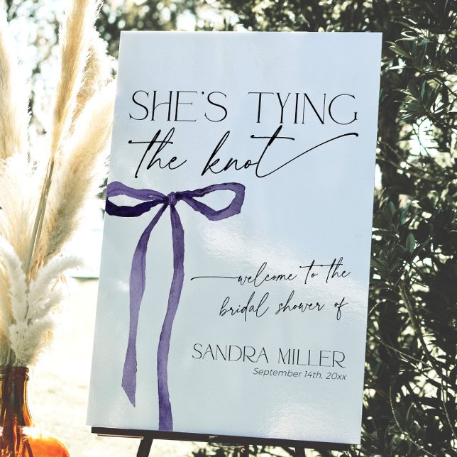 Purple Bow Shes Tying the Knot Bridal Welcome Sign (Purple Bow Shes Tying the Knot Bridal Shower Welcome Sign)