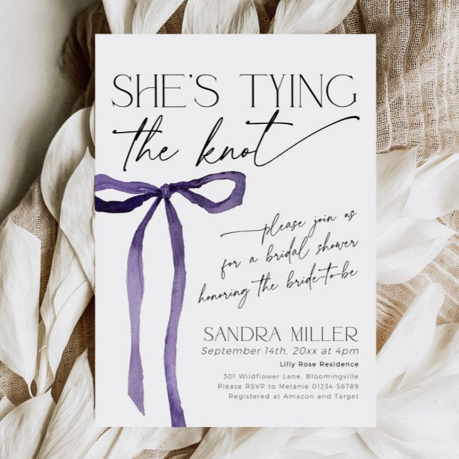Purple Bow She's tying the knot Goth Bridal Shower Invitation (Creator Uploaded)