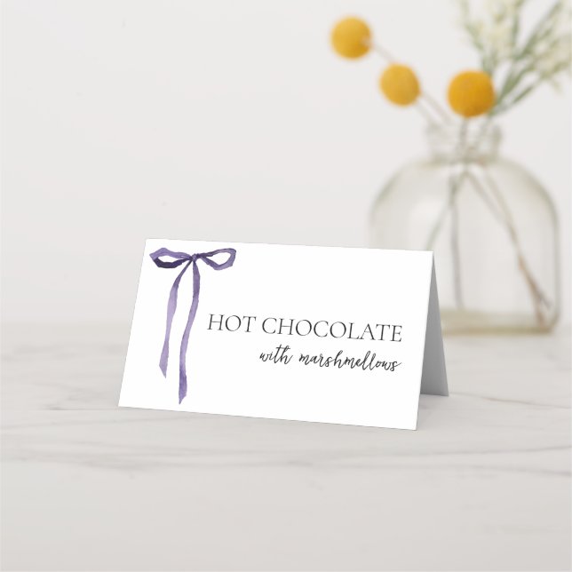 Purple Bow Tying Knot Bridal Shower Buffet Food  Place Card (Front)
