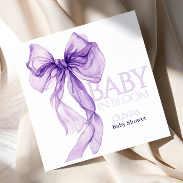 Purple Bow Watercolor Baby In Bloom Baby Shower Napkins (Creator Uploaded)