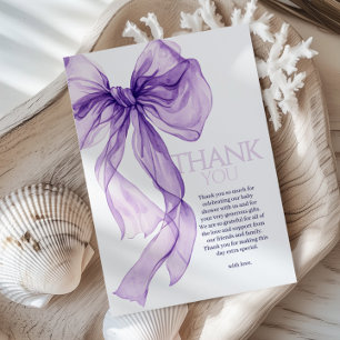 Purple Bow Watercolor Baby In Bloom Baby Shower Thank You Card