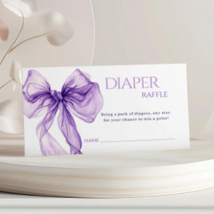 Purple Bow Watercolor Baby Shower Diaper Raffle Enclosure Card