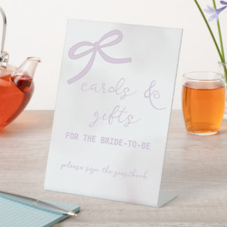 Purple Bow Watercolor Bridal Shower Cards & Gifts Pedestal Sign