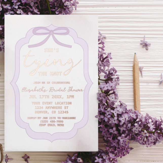 Purple Bow Watercolor Bridal Shower Foil Invitation (Creator Uploaded)