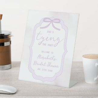 Purple Bow Watercolor Bridal Shower Pedestal Sign