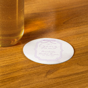 Purple Bow Watercolor Bridal Shower Round Paper Coaster