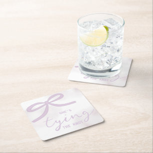 Purple Bow Watercolor Bridal Shower Square Paper Coaster