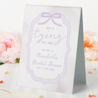 Purple Bow Watercolor Bridal Shower Table Tent