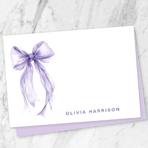Purple Bow Watercolor Girls Monogram Note Card