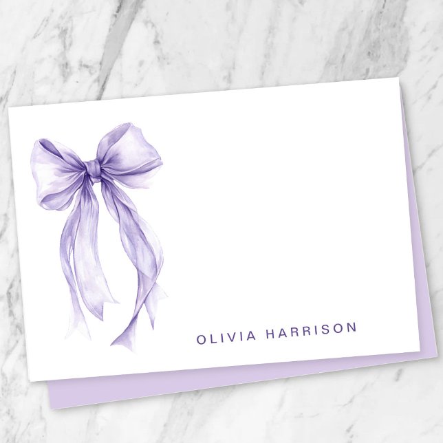 Purple Bow Watercolor Girls Monogram Note Card (Purple Bow Watercolor Girls Monogram Note Card)