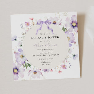 Purple Bow Wildflower Bridal Shower Invitation