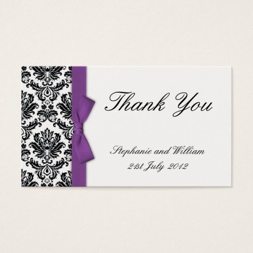 Purple Bow with Damask Thank You Cards Business Card