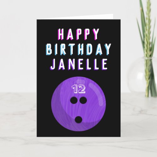 Purple Bowling Ball Kids Ages 6_16 Birthday Card
