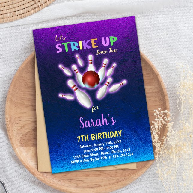Purple Bowling Birthday Invitation (Purple Bowling Birthday Invitations)
