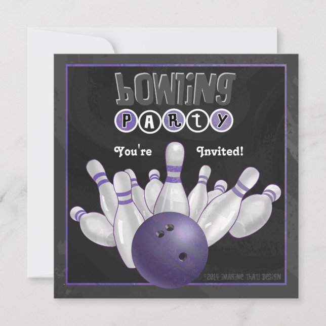 Purple Bowling Party Invitation (Front)