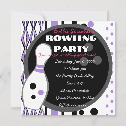 Purple Bowling Party Invitation
