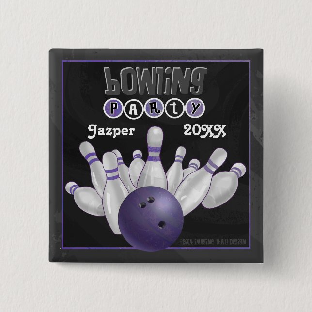 Purple Bowling Party Pinback Button (Front)