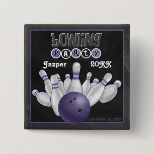 Purple Bowling Party Pinback Button