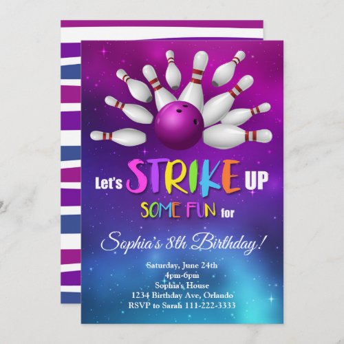 Purple Bowling Strike Up Some Fun Invite