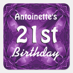 Purple Bows 21st Birthday Custom Name A02 Square Sticker