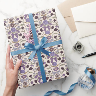 Purple Bows and Blossoms Pattern Wrapping Paper