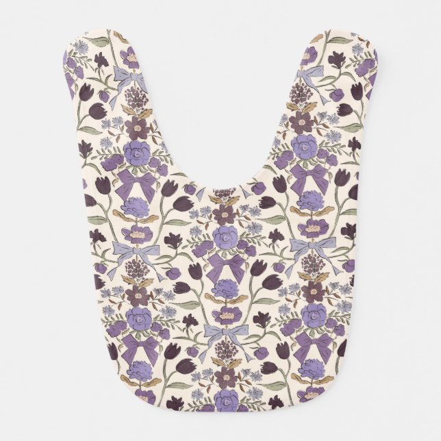 Purple Bows and Flowers  Baby Bib (Front)