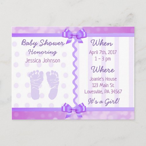 Purple  Bows and Polka Dots Baby Shower Invitation
