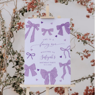 Purple Bows Fancy One Birthday Party Welcome Sign