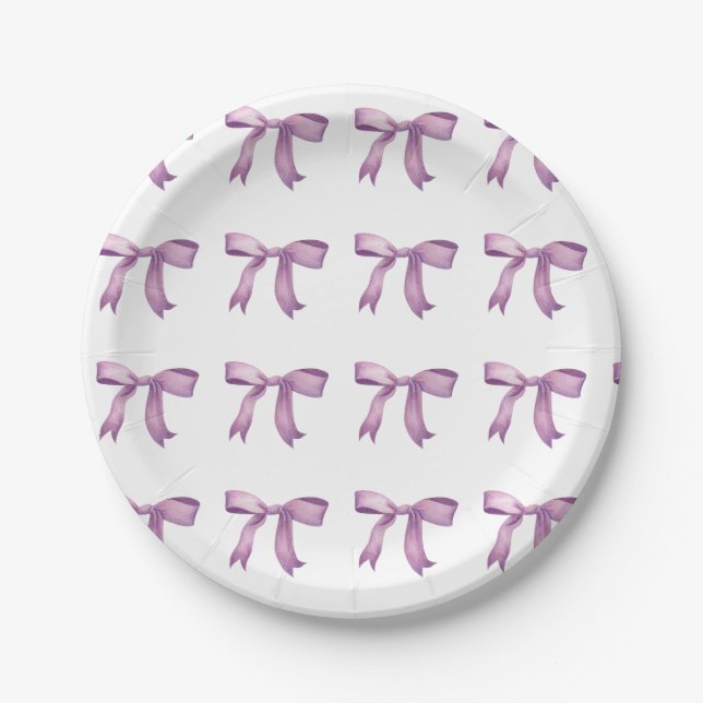 Purple bows girly preppy paper plates (Front)