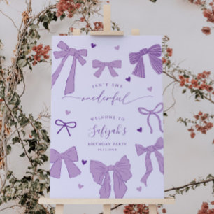 Purple Bows ONEderful Birthday Party Welcome Sign
