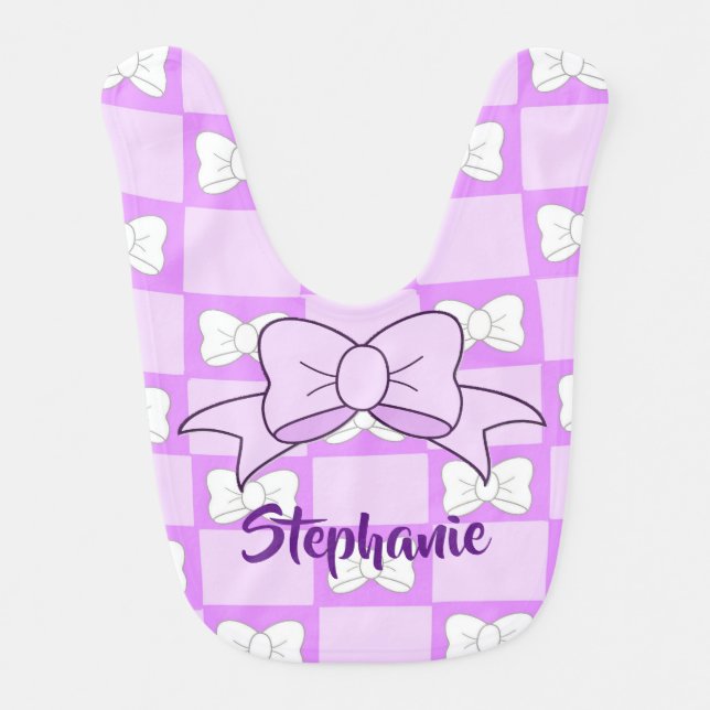 Purple Bows Personalized Girl;s Baby Bib (Front)