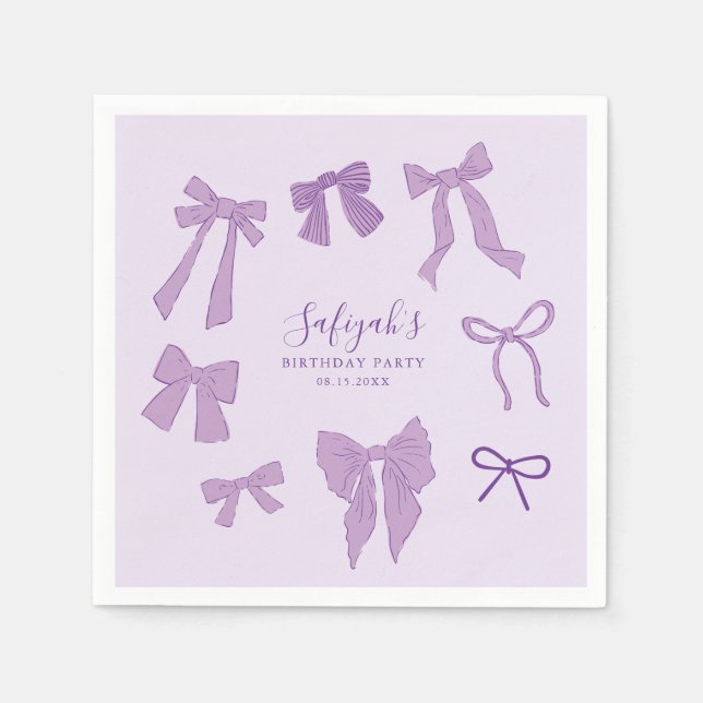 Purple Bows Whimsical Birthday Party Napkins (Front)