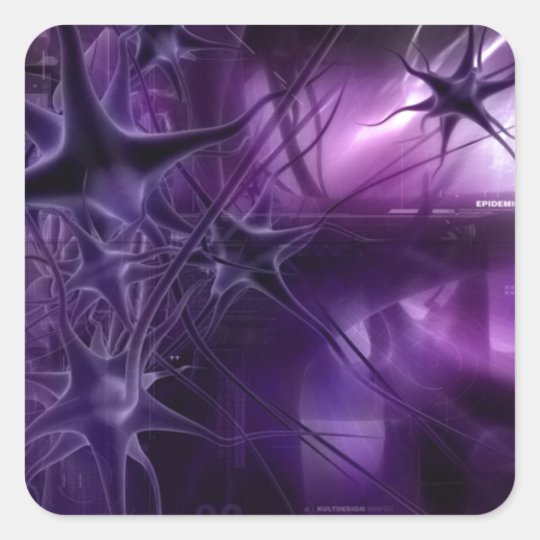 Purple Brain Neurons Square Sticker