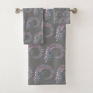 PURPLE BRANCH GREY BATHROOM TOWEL SET